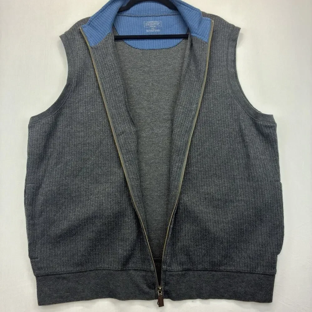 Pendleton Men’s XL Full Zip Vest Gray Ribbed Cotton Sweater Mock Neck